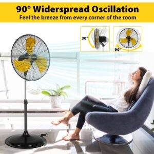 VENTISOL 20 Inch High Velocity Pedestal Fan 4,850CFM Oscillating Stand Up Fan, 3-Speed Heavy-duty Pedestal Fan for Commercial, Residential,Industrial,Shop,Warehouse,Worksites,Gym,Garage