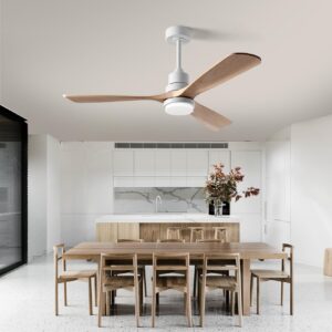 FXZZ 52 Inch Ceiling Fans with Lights and Remote, Quiet Reversible DC Motor and 3 Color LED Light, 3 Blades 6 Speed Wood Ceiling Fan for Farmhouse Living Room Bedroom Dining Room Workroom Study