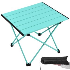 grope camping table with aluminum table top, folding beach table easy to carry, prefect for outdoor, picnic, bbq, cooking, festival, beach, home (sky blue-s)
