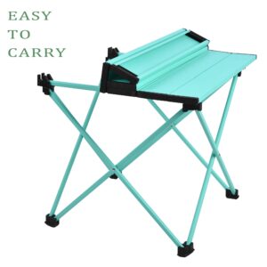 Grope Camping Table with Aluminum Table Top, Folding Beach Table Easy to Carry, Prefect for Outdoor, Picnic, BBQ, Cooking, Festival, Beach, Home (Sky Blue-S)