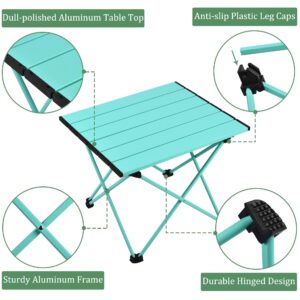 Grope Camping Table with Aluminum Table Top, Folding Beach Table Easy to Carry, Prefect for Outdoor, Picnic, BBQ, Cooking, Festival, Beach, Home (Sky Blue-S)