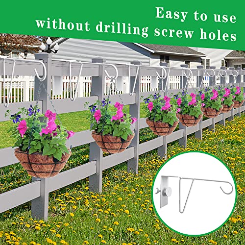 moonoom 2 Pack Adjustable Vinyl Fence Hooks,5 x 10 Inches Durable White Patio Hooks Coated Steel Fence Hangers for Hanging Flower Baskets, Wind Chimes, Planters, Lights (2pcs White)