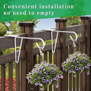 moonoom 2 Pack Adjustable Vinyl Fence Hooks,5 x 10 Inches Durable White Patio Hooks Coated Steel Fence Hangers for Hanging Flower Baskets, Wind Chimes, Planters, Lights (2pcs White)