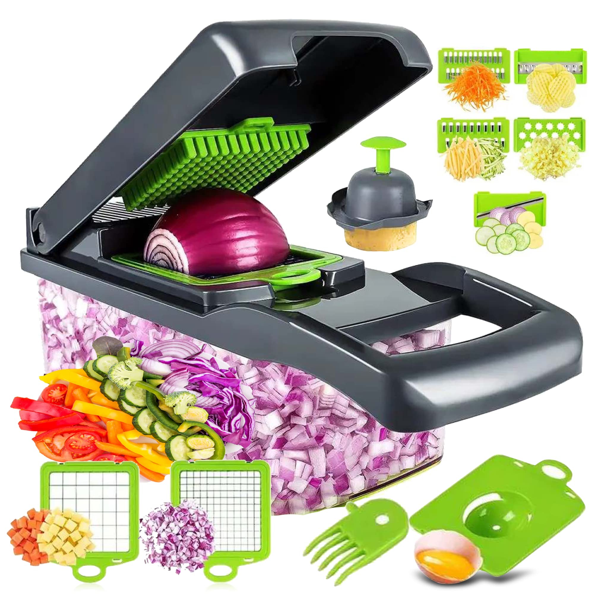 EmGi 15 in 1 Vegetable Chopper, Elite Onion Chopper, Multifunctional Food Chopper, Kitchen Vegetable Slicer Dicer Cutter,Veggie Chopper With 8 Blades,Carrot and Garlic Chopper With Container