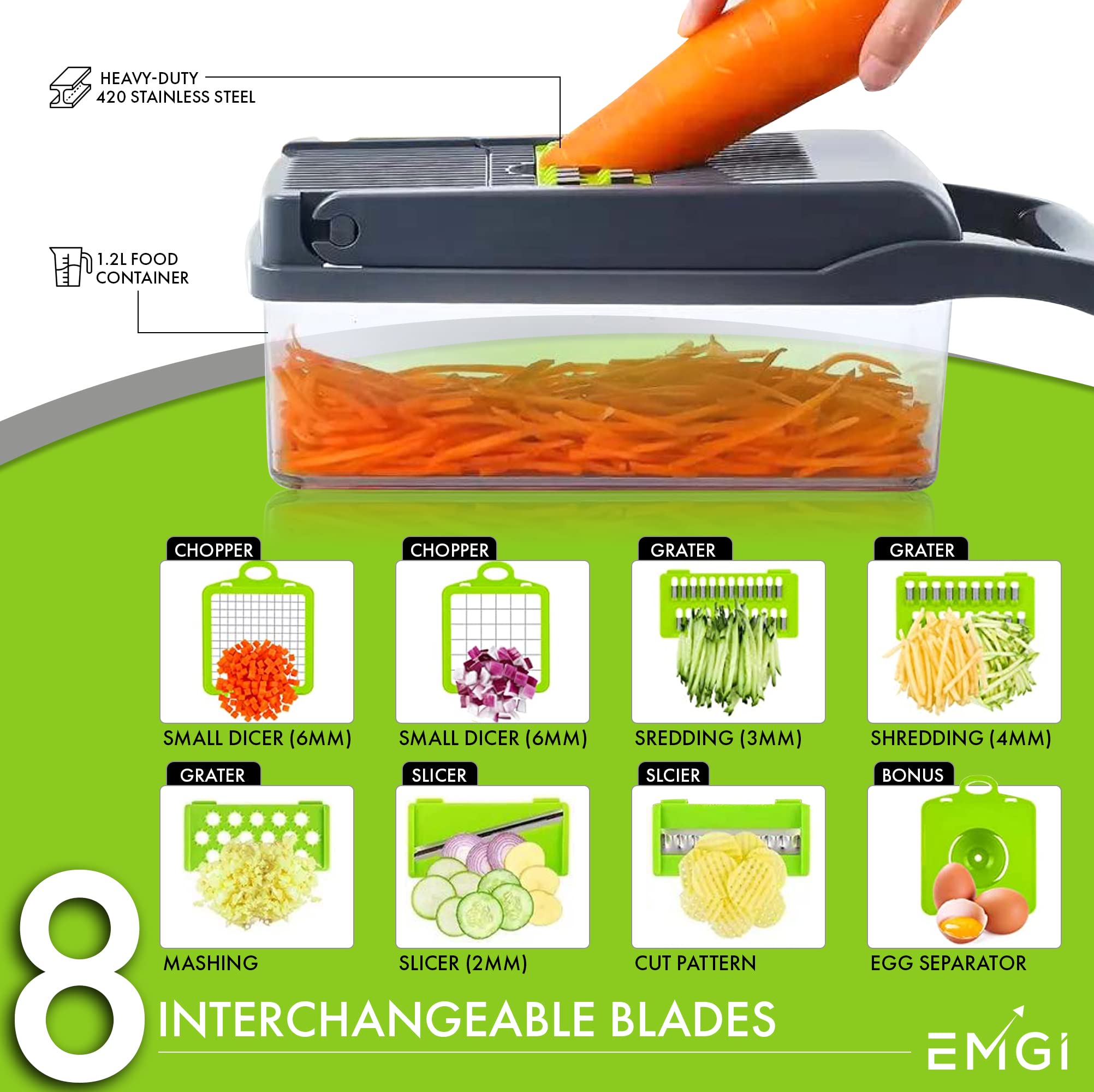 EmGi 15 in 1 Vegetable Chopper, Elite Onion Chopper, Multifunctional Food Chopper, Kitchen Vegetable Slicer Dicer Cutter,Veggie Chopper With 8 Blades,Carrot and Garlic Chopper With Container