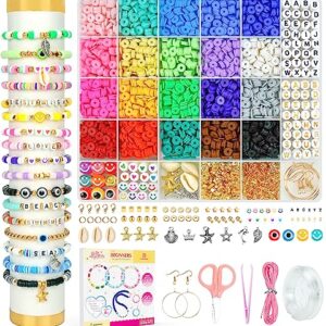 Dowsabel Clay Beads Bracelet Making Kit for Beginner, 5000 Pcs Preppy Polymer Clay Beads with Charms Kit for Jewelry Making, DIY Arts and Crafts Birthday Gifts Toys for Kids Age 6-13