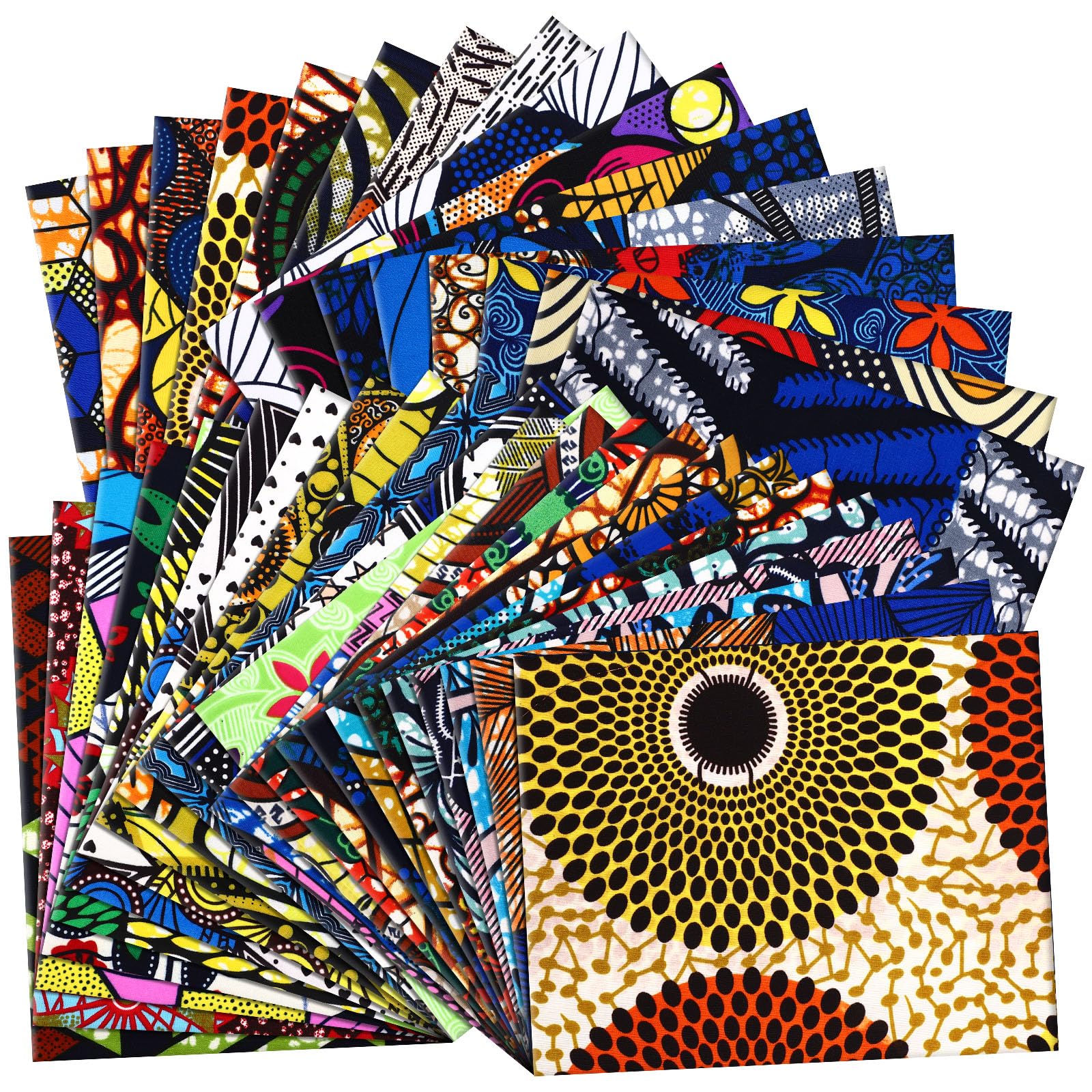 Mixweer 40 Pcs African Cotton Fabric Square No Repeat Quilting Fabrics Bundles African Wax Fabric Cotton Ankara Fat Quarters for DIY Sewing Cloths Handmade Accessories (20 x 16 Inch)