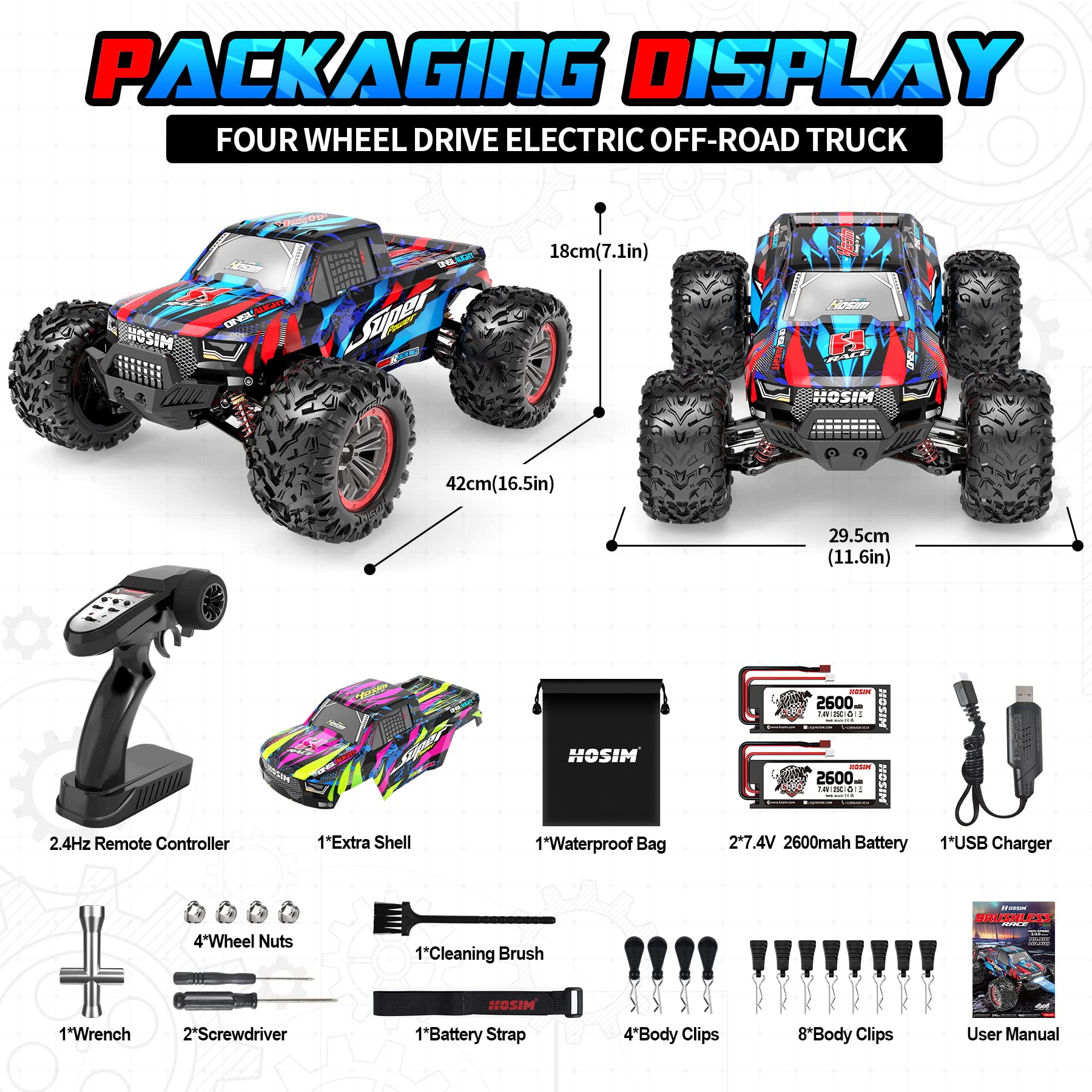 Hosim 1:10 68+ KMH Brushless RC Cars for Adults, High Speed Remote Control Car Boys, 4X4 All Terrains Waterproof Off Road Hobby Grade Large Fast Racing Buggy Toy Gift Monster Trucks