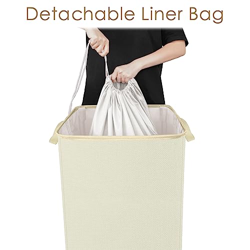 SNIGJAT Extra Large Laundry Hamper 100L, Tall Laundry Basket with Sturdy Handles, Dirty Clothes Basket for Bedroom, Large Basket, Sturdy Storage Basket for Clothes Toys Beige