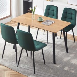 homedot modern dining table set for 4,5-pieces dining room set,49" rectangle table stable & 4 upholstered velvet dining chair high-back with durable metal legs for kitchen,dining hall