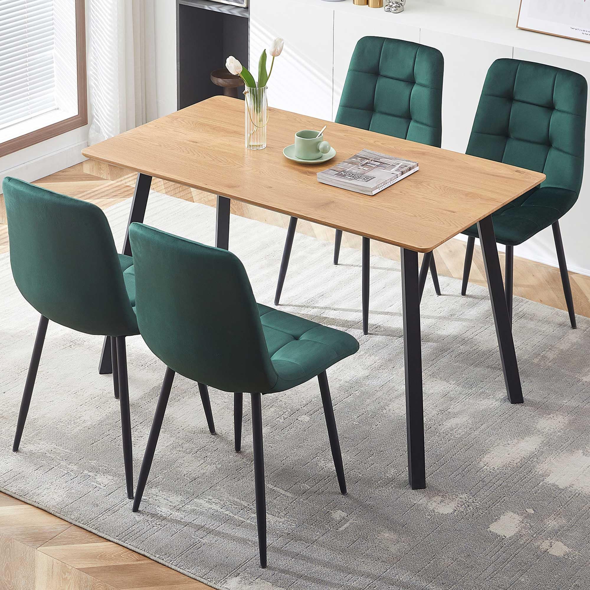 Homedot Modern Dining Table Set for 4,5-Pieces Dining Room Set,49" Rectangle Table Stable & 4 Upholstered Velvet Dining Chair High-Back with Durable Metal Legs for Kitchen,Dining Hall