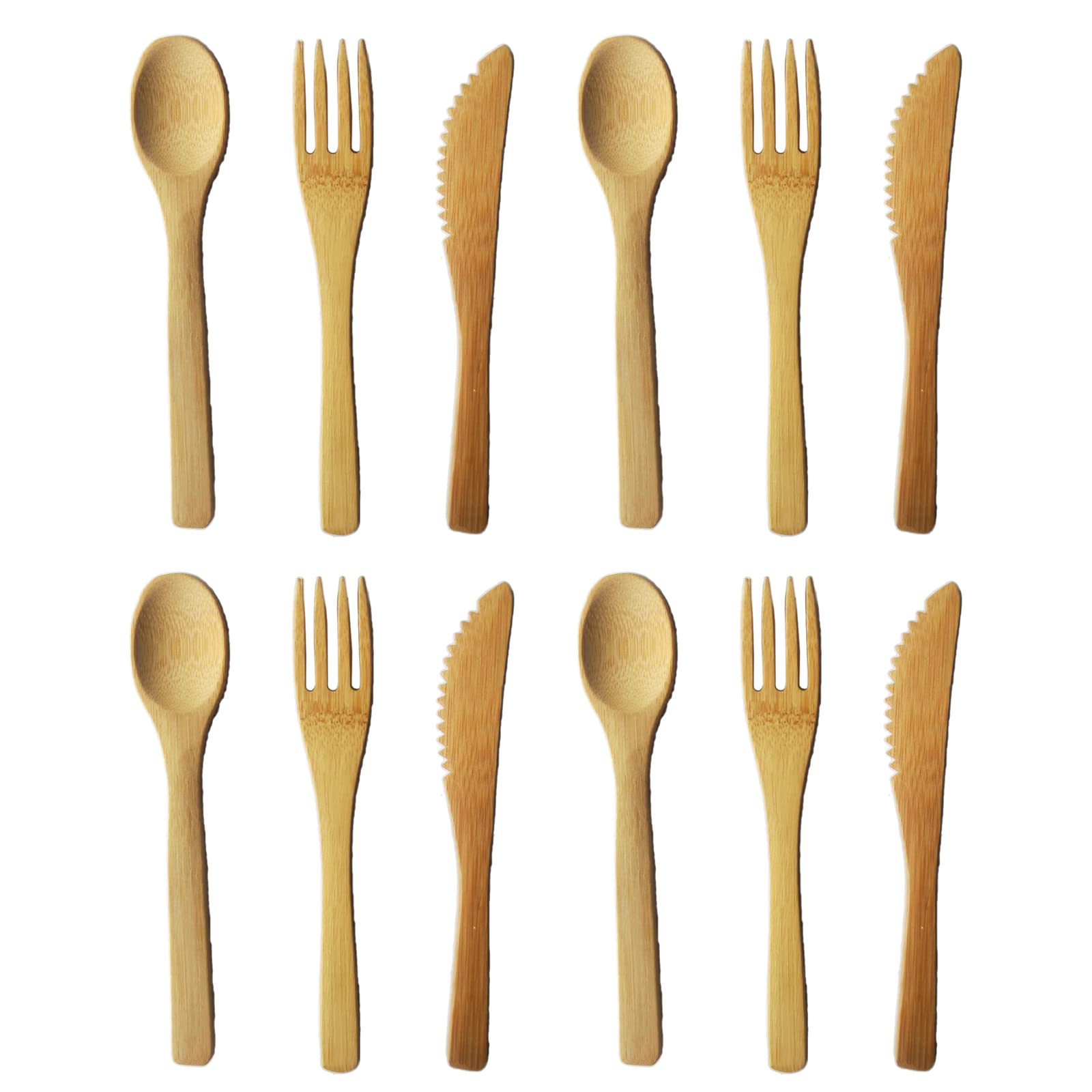 4 Sets Total 12 Pieces Bamboo Utensils Bamboo Tableware Bamboo Cutlery Set Portable Travel Flatware Contains Fork Spoon Knife, for Home Office Picnic Use