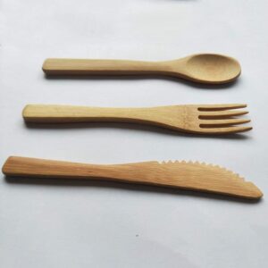 4 Sets Total 12 Pieces Bamboo Utensils Bamboo Tableware Bamboo Cutlery Set Portable Travel Flatware Contains Fork Spoon Knife, for Home Office Picnic Use