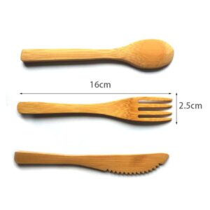 4 Sets Total 12 Pieces Bamboo Utensils Bamboo Tableware Bamboo Cutlery Set Portable Travel Flatware Contains Fork Spoon Knife, for Home Office Picnic Use