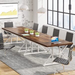 Tribesigns 6FT Conference Table, 70.86 L x 31.49 W x 29.52 H Inches Rectangle Meeting Room Table, Rustic Wood Seminar Table Executive Desk for Office, Conference Room(Brown/White)