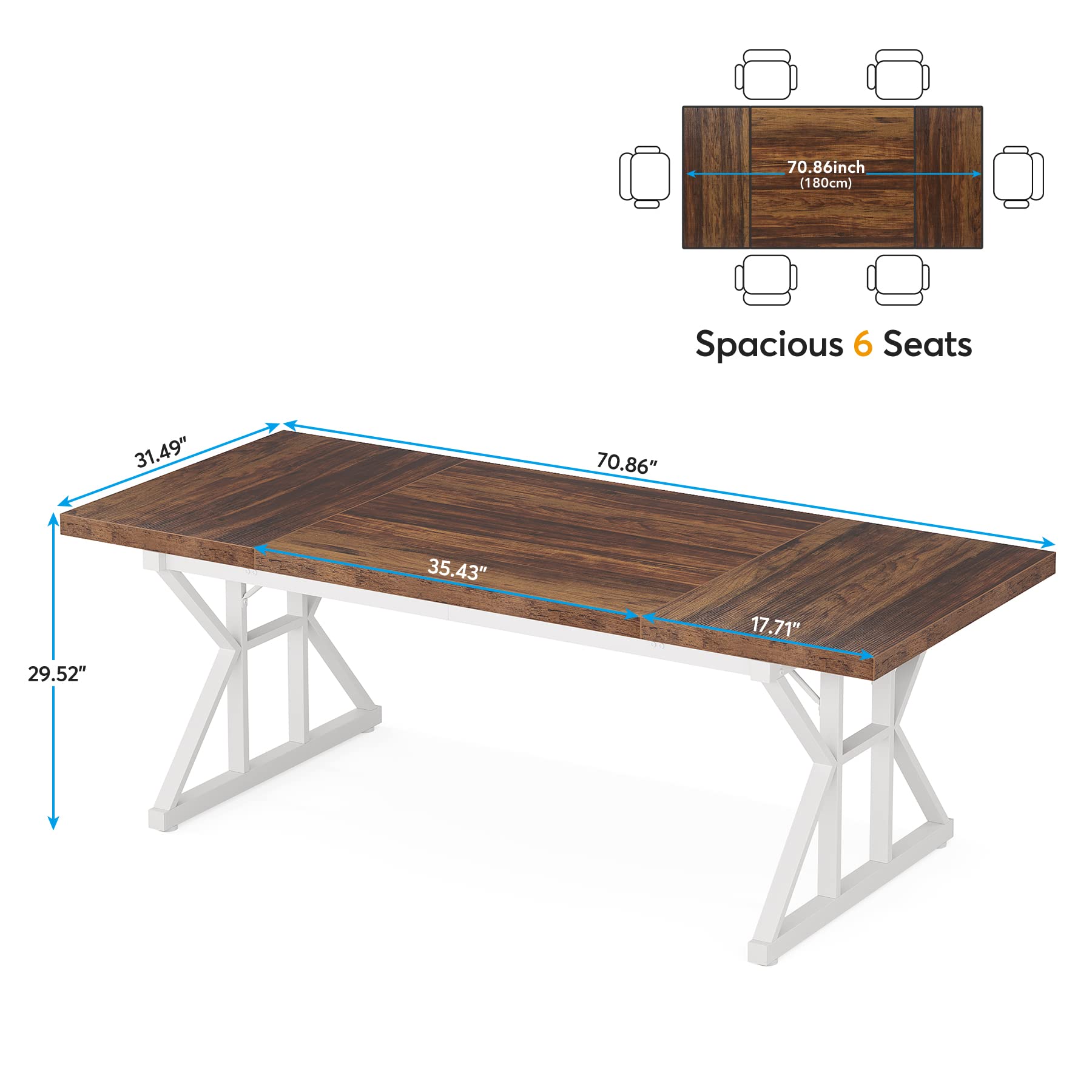 Tribesigns 6FT Conference Table, 70.86 L x 31.49 W x 29.52 H Inches Rectangle Meeting Room Table, Rustic Wood Seminar Table Executive Desk for Office, Conference Room(Brown/White)