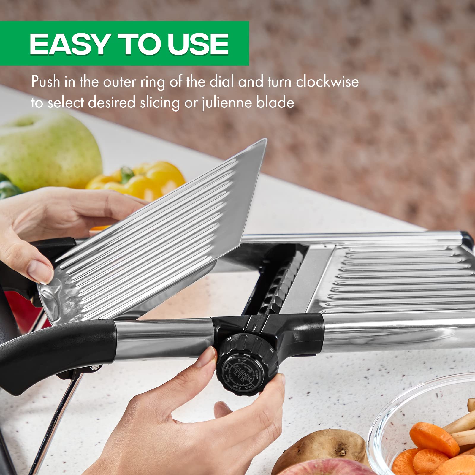 MadebyGNL Mandoline Slicer for Kitchen, Adjustable Stainless Steel Vegetable Cutter,Vegetable Chopper for Potato, Tomato, Veggie Salad and Onion, French Fry Cutter with Cut-Resistant Gloves