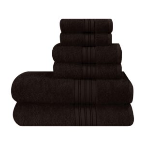 BOUTIQUO 6 Pack Cotton Towel Set, Contains 2 Bath Towels 28x55 inch, 2 Hand Towels 16x24 inch & 2 Wash Coths 12x12 inch, Ideal Everyday use, Ultra Soft Compact & Lightweight - Chocolate Brown