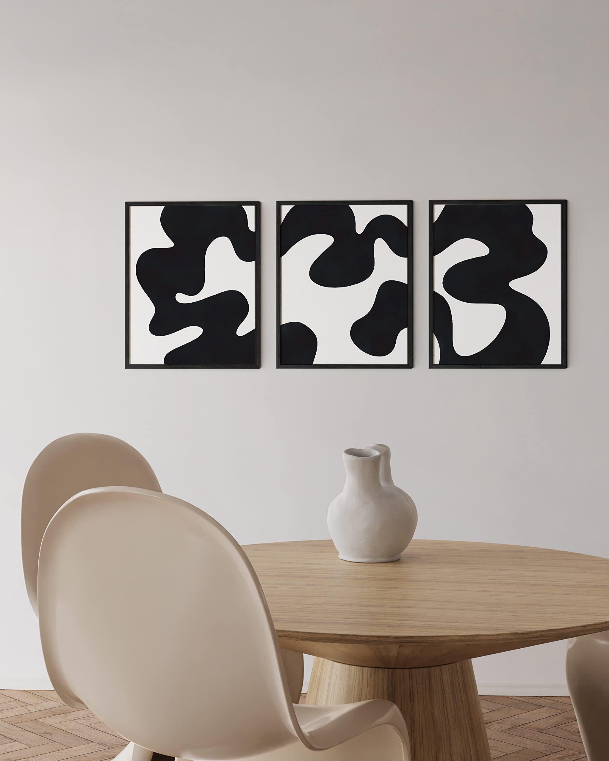 HAUS AND HUES Black and White Wall Art - Set of 3 Abstract Art Large Black and White Wall Art for Bathroom, Minimalist Wall Decor Black and White Abstract Wall Art Modern Art (Framed Black 12x16)