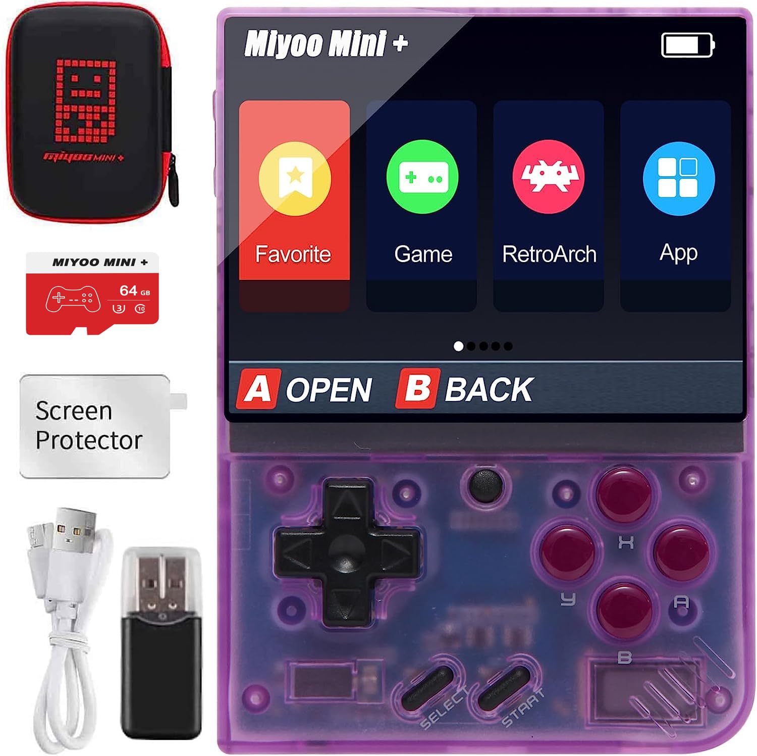 Miyoo Mini Plus Handheld Game Console with Storage Bag, 3.5 Inch Open Source Retro Game Console, Built in 64G TF Card & 10000+ Classic Games, Support WiFi