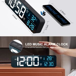 Digital Clock, Clock for Bedroom, Digital Wall Clock, Clocks for Living Room Decor, Desk Clock, Table Clock, Digital Clock Large Display, Smart Alarm Clock for Office Blue (Wired Black+Blue Digit)