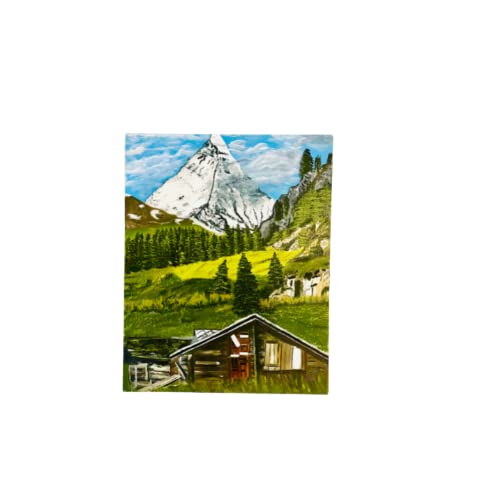 Handmade oil painting on Cotton canvas, Mountain And old House Green And Brown 100% Hand painted,Modern Artwork For Living Room.''20x16''