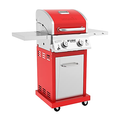 Nexgrill Deluxe 2-Burner Propane Barbecue Gas Grill with Warming Rack, 401 sq. in, 28000 BTUs, Outdoor Cooking, Patio, Barbecue Grill, Foldable Side Table, with Full stainless Steel Control Panel, Red