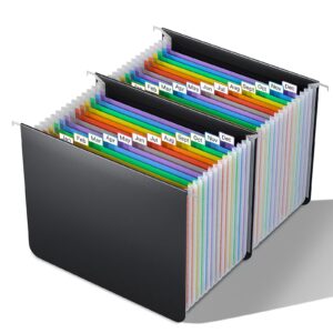 Plastic Expanding Hanging File Folders Letter Size,26 Expandable Pockets,Colored Alphabetical A-Z Tabs,Innovative Accordion Hanging Folder for Filing Cabinet,Fun Storage Office Supplies,Black Rainbow