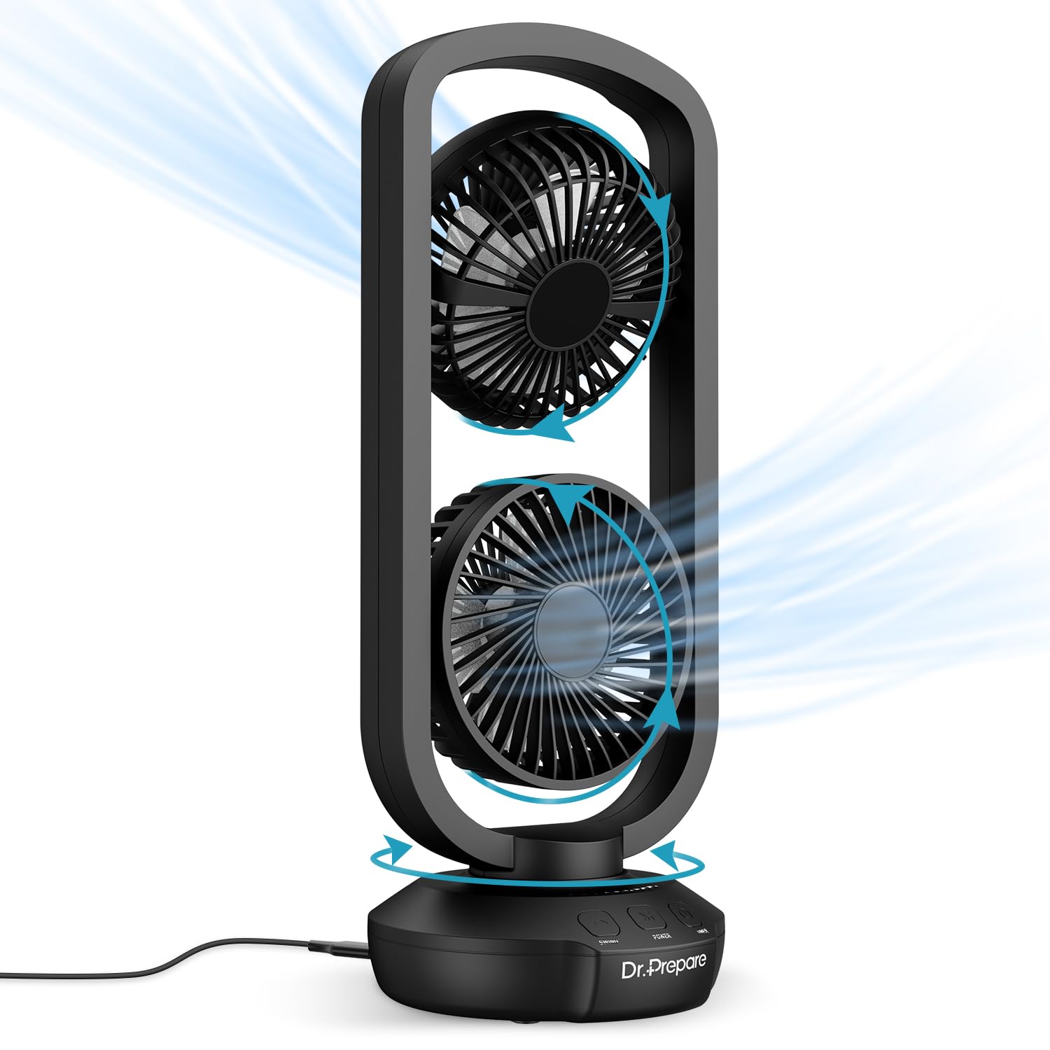 Dr. Prepare Small Tower Fan Oscillating Table Fans with 270° Tilt, 105° Oscillating, 3 Speeds and 3 Auto-Off Timer, Portable USB Desk Fan for Bedroom Office Home Desk, Powerful Airflow 15 Inch