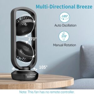 Dr. Prepare Small Tower Fan Oscillating Table Fans with 270° Tilt, 105° Oscillating, 3 Speeds and 3 Auto-Off Timer, Portable USB Desk Fan for Bedroom Office Home Desk, Powerful Airflow 15 Inch