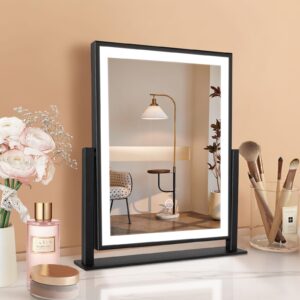 makeup mirror with lights, fashion lighted vanity mirror with dimmable light, smart control, adjustable warm white/natural/daylight, birthday wedding present, 360°rotation (black, 13inch)