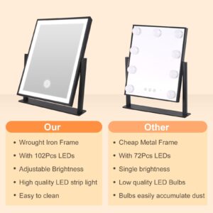 Makeup Mirror with Lights, Fashion Lighted Vanity Mirror with Dimmable Light, Smart Control, Adjustable Warm White/Natural/Daylight, Birthday Wedding Present, 360°Rotation (Black, 13inch)