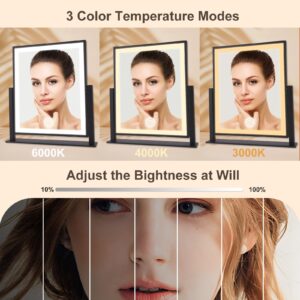 Makeup Mirror with Lights, Fashion Lighted Vanity Mirror with Dimmable Light, Smart Control, Adjustable Warm White/Natural/Daylight, Birthday Wedding Present, 360°Rotation (Black, 13inch)