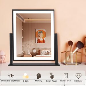 Makeup Mirror with Lights, Fashion Lighted Vanity Mirror with Dimmable Light, Smart Control, Adjustable Warm White/Natural/Daylight, Birthday Wedding Present, 360°Rotation (Black, 13inch)