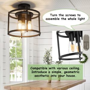 Farmhouse Semi Flush Mount Ceiling Light Fixture Black Industrial Kitchen Ceiling Light Rustic Vintage Ceiling Mount 3 Lights Chandelier Lighting for Dining Room Hallway Entryway Bedroom Living Room