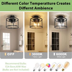 Farmhouse Semi Flush Mount Ceiling Light Fixture Black Industrial Kitchen Ceiling Light Rustic Vintage Ceiling Mount 3 Lights Chandelier Lighting for Dining Room Hallway Entryway Bedroom Living Room