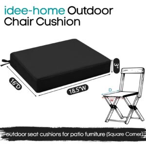 idee-home Outdoor Chair Cushions Set of 4 Patio, Thick Outdoor Cushion Seat Cushion Waterproof Patio Furniture Cushions with Ties, Dining Chair Cushions Indoor Chair Pads 18.5" x 16" x 3" Black