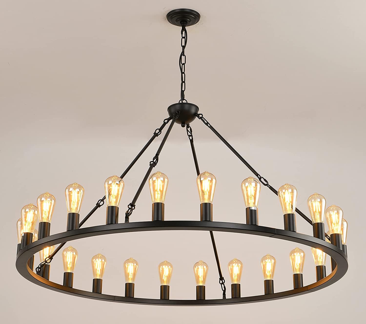 celimi Wagon Wheel Chandelier Large Black Round Modern Farmhouse Light Fixtures for High Ceilings, Dining Room,Living Room (24-lights)