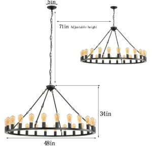 celimi Wagon Wheel Chandelier Large Black Round Modern Farmhouse Light Fixtures for High Ceilings, Dining Room,Living Room (24-lights)