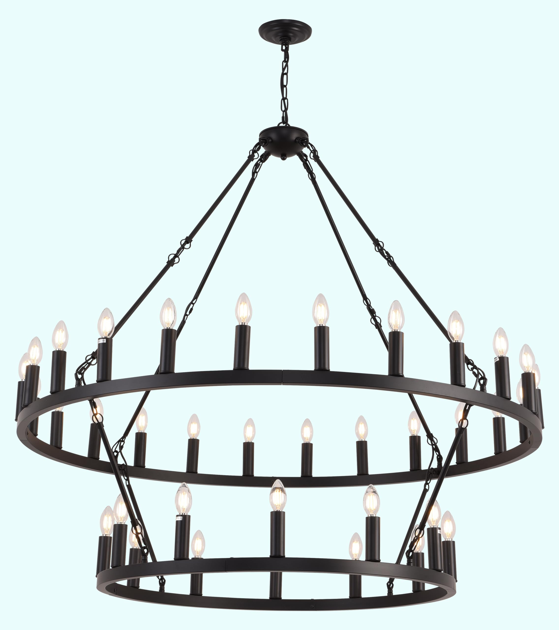 celimi Wagon Wheel Chandelier Large Black Round Modern Farmhouse Light Fixtures for High Ceilings, Dining Room,Living Room (36-lights)