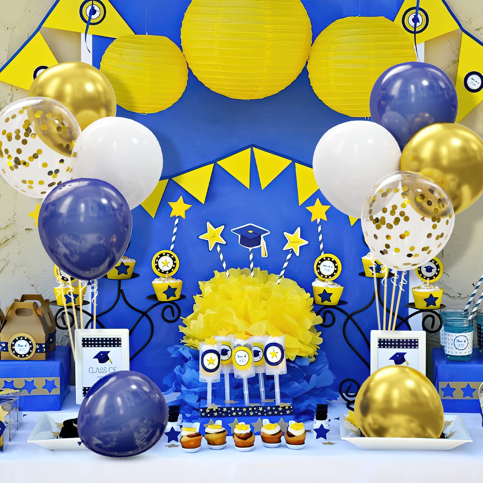 62pcs Gold Navy Blue Balloons Kit - 12 Inches Gold Blue Party Decoration Balloons for Graduation Baby Shower Birthday Party Decorations Favors