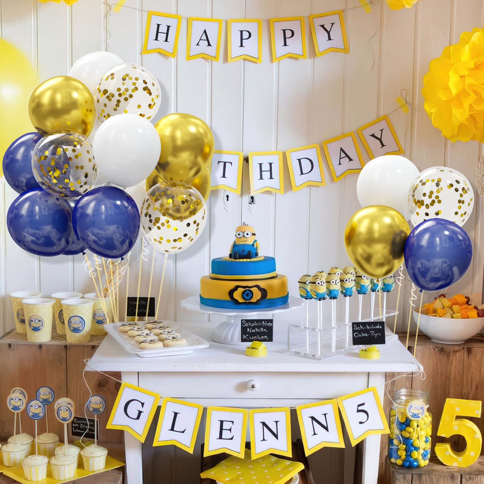 62pcs Gold Navy Blue Balloons Kit - 12 Inches Gold Blue Party Decoration Balloons for Graduation Baby Shower Birthday Party Decorations Favors