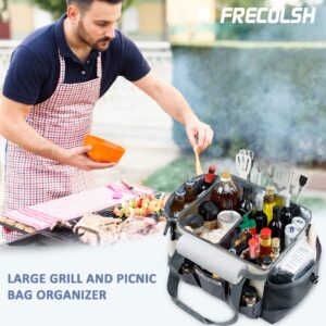 FRECOLSH Large Grill Caddy-BBQ/Tailgating Accessories, BBQ/Camping Caddy -Blackstone Grill Condiment Holder-Camping Gear-Grilling Bag-Camper Must Have Bag - Grilling Gifts for Men, Father's Day