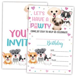 Have A Pawty Birthday Invitations, Pet Dog Puppy Theme Double-Sided Fill-In Invite Cards For Birthday Party,Boys, Girls, Kids, 20 Invitations With Envelopes, Decorations,Party Favor And Supply-A44