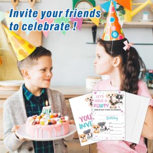 Have A Pawty Birthday Invitations, Pet Dog Puppy Theme Double-Sided Fill-In Invite Cards For Birthday Party,Boys, Girls, Kids, 20 Invitations With Envelopes, Decorations,Party Favor And Supply-A44