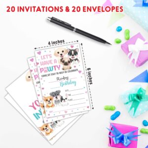 Have A Pawty Birthday Invitations, Pet Dog Puppy Theme Double-Sided Fill-In Invite Cards For Birthday Party,Boys, Girls, Kids, 20 Invitations With Envelopes, Decorations,Party Favor And Supply-A44