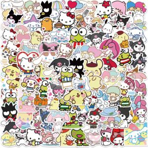 100Pcs Cute Stickers Pack Hello Kitty Stickers MyMelody&Kurom Stickers Cinnamoroll Pompompurin Keroppi Pochaco Stickers Decals Assorteds Kawaii Sticker Gifts for Kids Teens Girls Adults