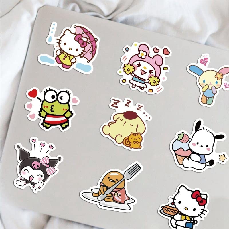 100Pcs Cute Stickers Pack Hello Kitty Stickers MyMelody&Kurom Stickers Cinnamoroll Pompompurin Keroppi Pochaco Stickers Decals Assorteds Kawaii Sticker Gifts for Kids Teens Girls Adults