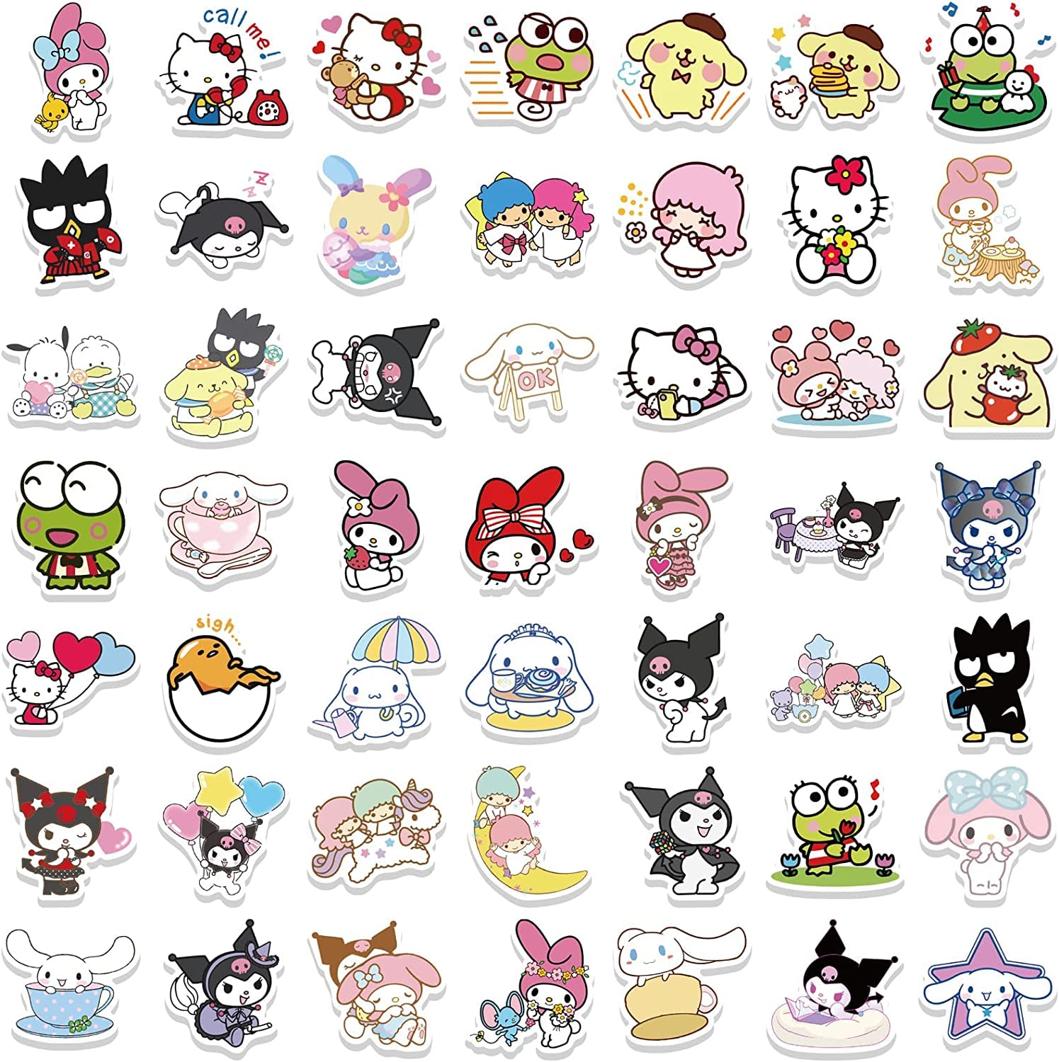 100Pcs Cute Stickers Pack Hello Kitty Stickers MyMelody&Kurom Stickers Cinnamoroll Pompompurin Keroppi Pochaco Stickers Decals Assorteds Kawaii Sticker Gifts for Kids Teens Girls Adults