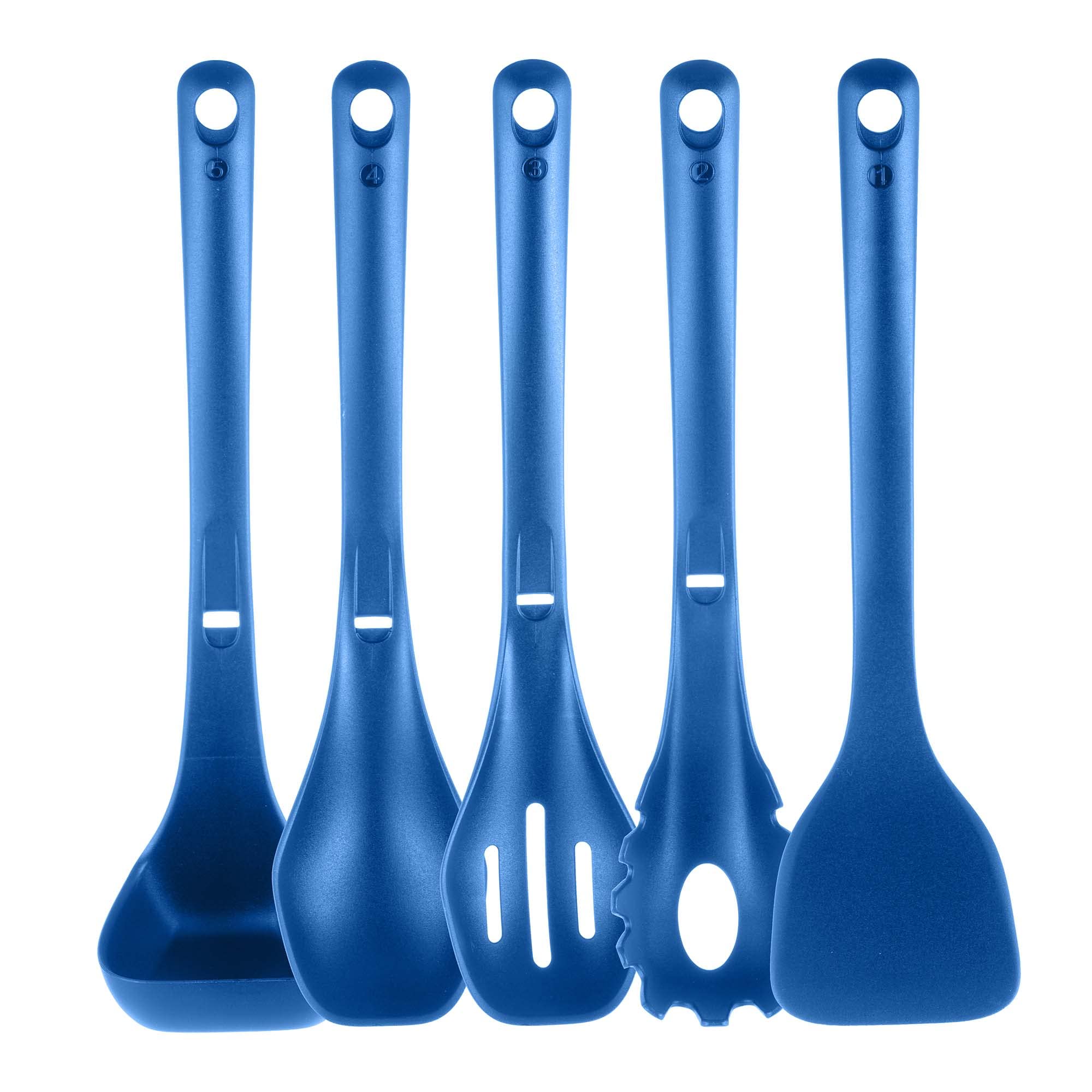 NutriChef Kitchen Cooking Utensils Set-Includes Spatula, Pasta Fork, Solid, Slotted Spoon & Tool Seat, Works with Model: NCCWSTKBUL (Blue), One Size